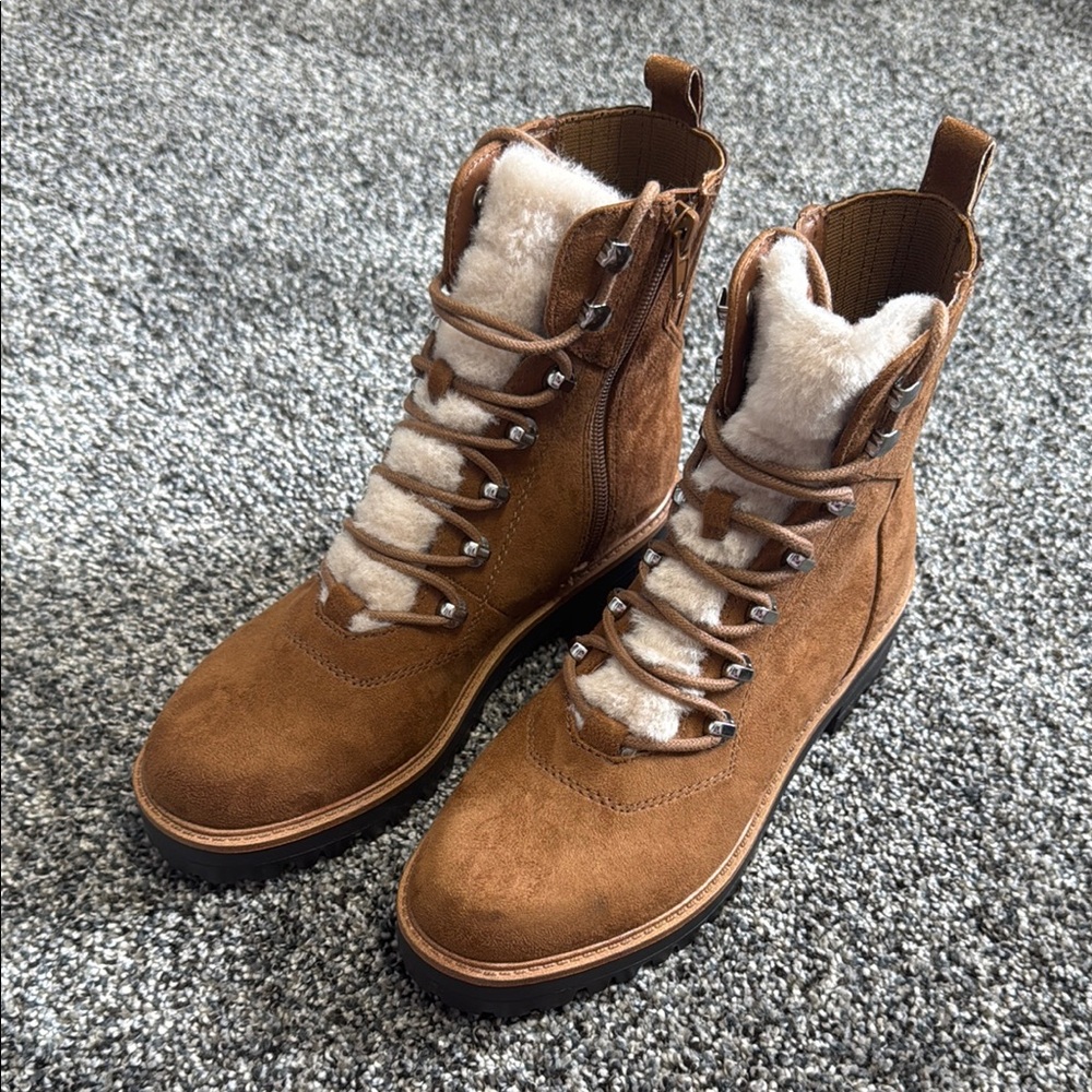 Brown Suede Fur-Lined Boots- Nine West